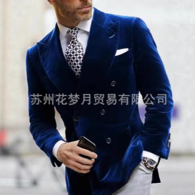New Double-Breasted Men's Suit Jacket Autumn and Winter Velvet Business Casual Suit British Style Jacket Dress New Double-Breasted Men's Suit Jacket Autumn and Winter Velvet Business Casual Suit British Style Jacket Dress