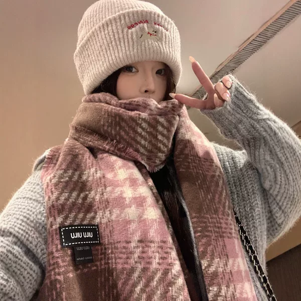 Japanese and Korean style, thick and soft, warm scarf for men, autumn and winter plaid, versatile long neck warmer, gift for trendy women
