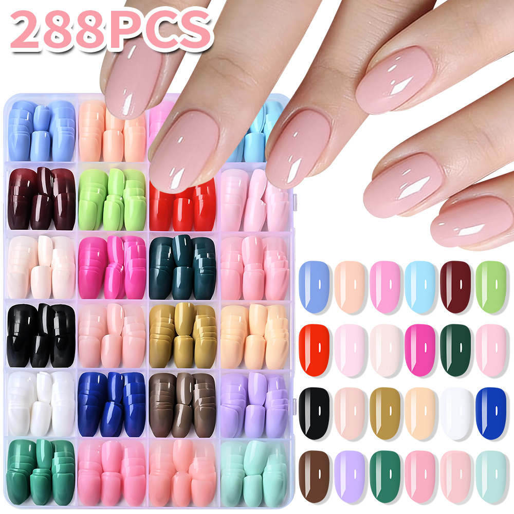 Cross-Border Hot-Selling 24-Grid 288-Piece Nail Tips, Glossy Colorful Wearable Nails, Girl Nail Decoration, Fake Nails