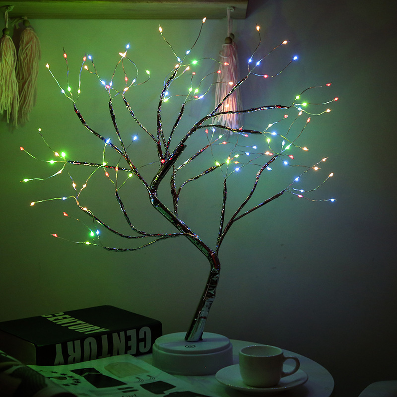 Amazon transfronterizo llevó la luz del árbol USB batería de doble propósito horizontal decorativo luz de la noche estrellada alambre de cobre luz del árbol en stock