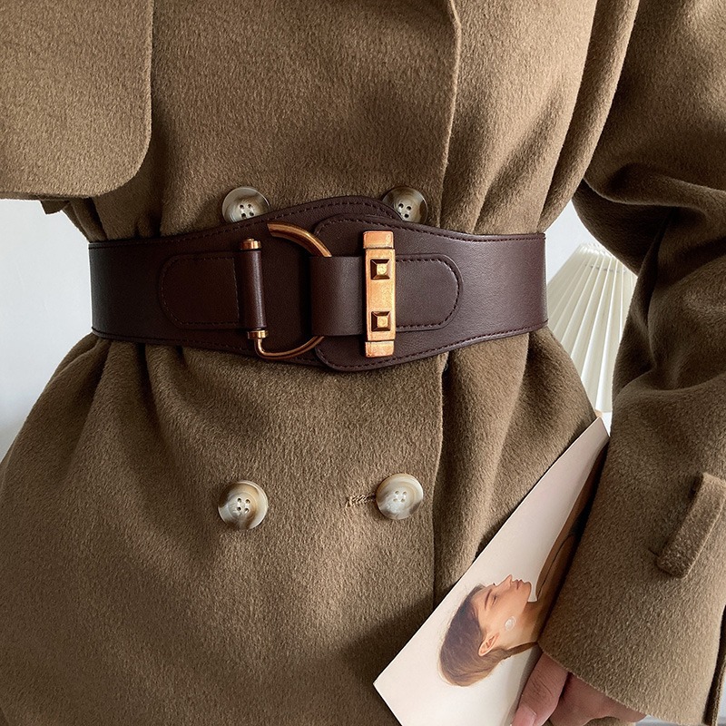 Waistband women's decorative coat suit black elastic belt punch free fashion retro niche personality belt_voghion.com