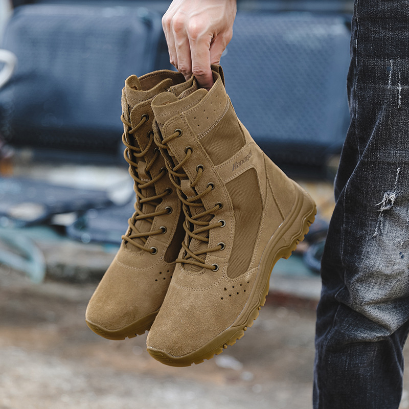 Botas de desierto de caña alta Humgo – tácticas, estilo militar, cremallera, color marrón lobo