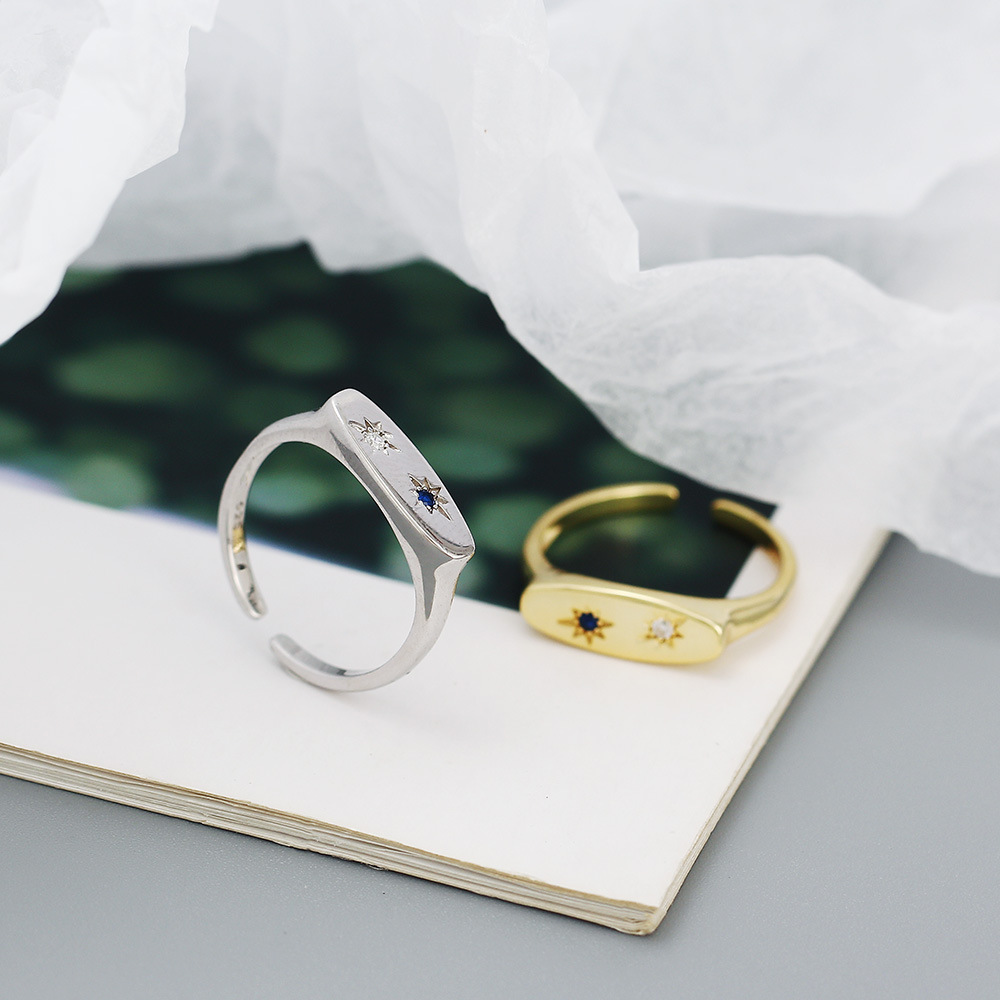 Retro Star Silver Rings Inlay Zircon 925 Silver Rings