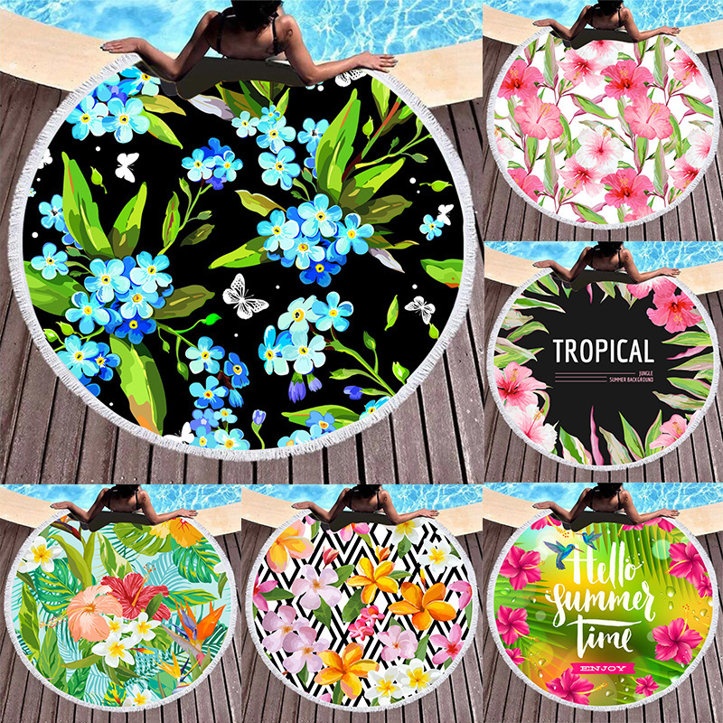 2022 Foreign Trade Tropical Floral Printed Beach Towel Romantic Summer Vacation Supplies Round Bath Towel DIY 2022 Foreign Trade Tropical Floral Printed Beach Towel Romantic Summer Vacation Supplies Round Bath Towel DIY