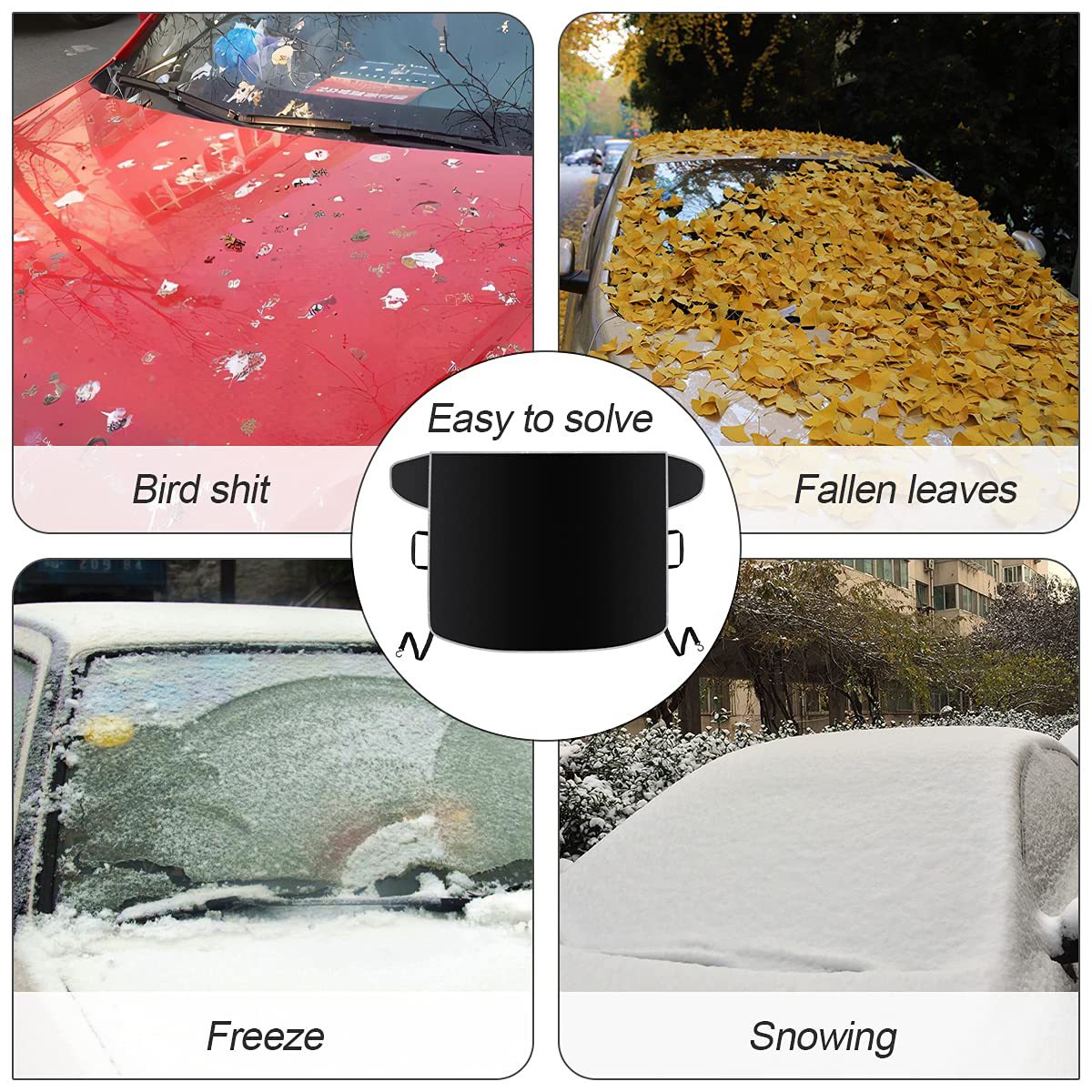 Car snow cover, winter windshield cover, black-coated reflective snow cover for night use, new car sunshade