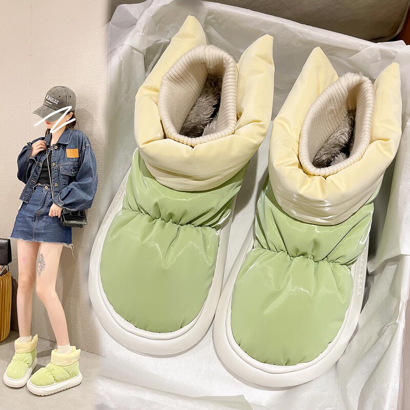 Thick-Soled Snow Boots for Women, 2026 New Model, Winter Fleece-Lined, Thickened, Waterproof, Northeast-Style Large Cotton Shoes, Women's Non-Slip Cotton Slippers