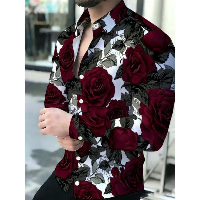 Men's Pink Casual Shirt, Long-Sleeved, Button-Down, Casual and Stylish, Suitable for Spring and Autumn Parties