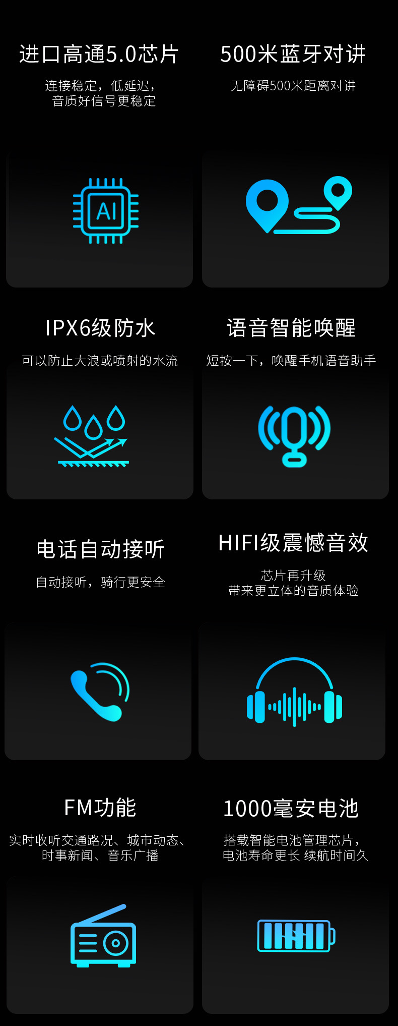 New S6 Helmet Bluetooth Headset for Men, Waterproof and Noise-Cancelling, Outdoor Cycling Motorcycle Helmet Wireless Intercom Headset