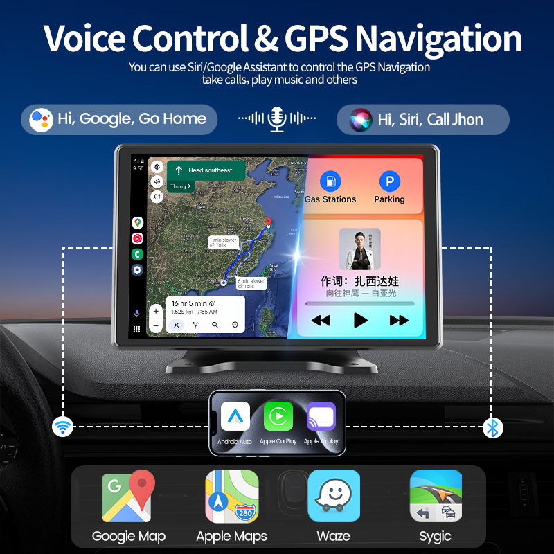 Transfronterizo de 8 pulgadas 2025 nuevo control central pantalla portátil inalámbrica CarPlay integrado GPS trayectoria doble lente 2 / 3 registro de ruta