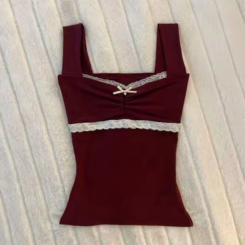 Foreign Trade Summer New Harajuku Spice Girls Lace Bow Y2K Vintage All-match Vest Sling Women's Top Foreign Trade Summer New Harajuku Spice Girls Lace Bow Y2K Vintage All-match Vest Sling Women's Top
