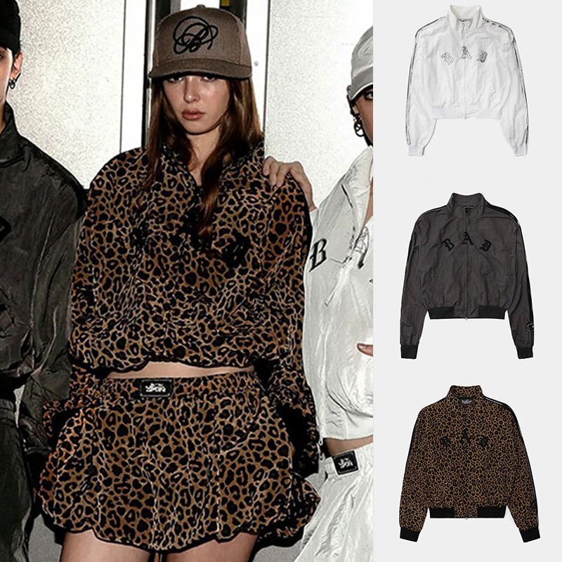 Korean Badblood Bcac Series Short Outwear Jacket Women's Leopard Print Hooded Sports Niche Baseball Uniform Top