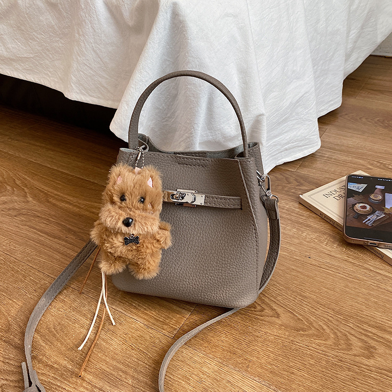 Cross-Border Lychee Pattern Bucket Bag Simple Handbag Small Tote Bag for Women 2025 Autumn New Commuter Shoulder Crossbody Bag