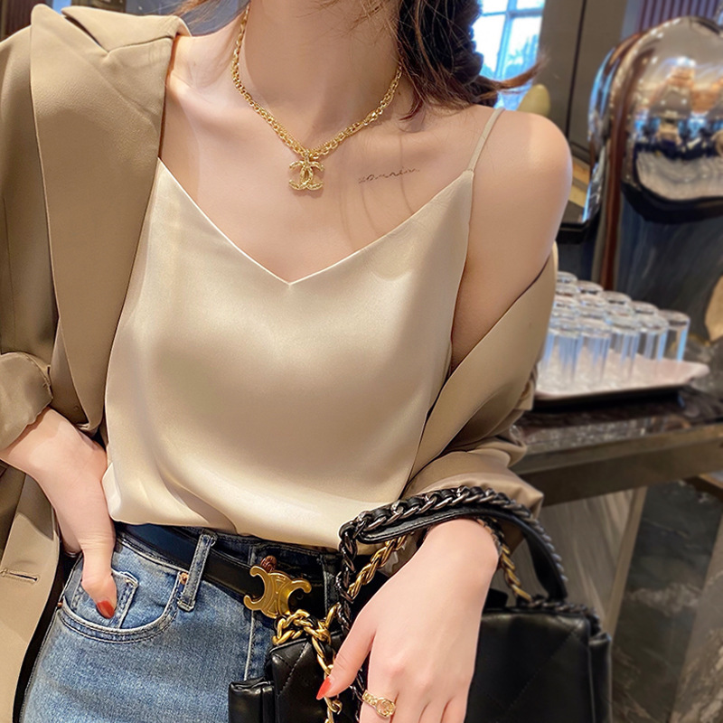 Satin Suspbottomer Women's Outer Wear Chic Vest with White Ice Silk Acetate Bottoming Pure Lust Top Summer