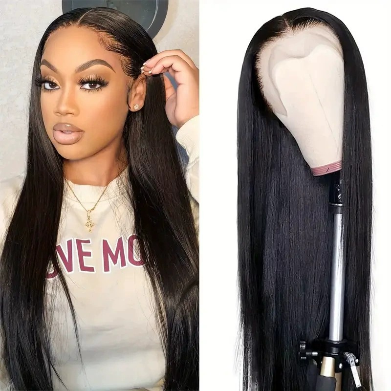 Comercio exterior transfronterizo de moda larga pelo recto pelucas de encaje de venta caliente africana frente a cabello recto natural cubierta de cabeza