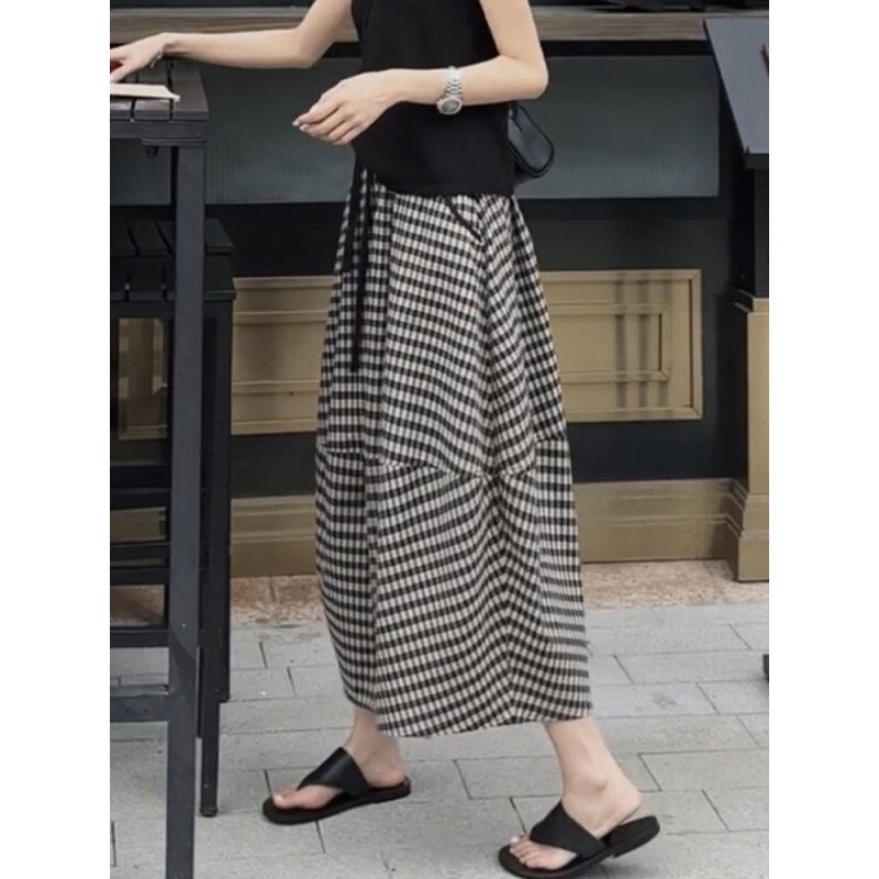 [in stock] Plaid Skirt Children's Spring Long Skirt chubby girl Flower Bub Skirt plus size Irregular A- line Skirt for Small