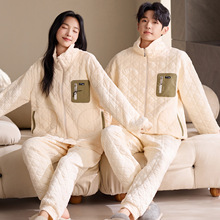 100%纯棉空气棉情侣睡衣冬季夹层保暖加厚男女士可外穿运动家居服