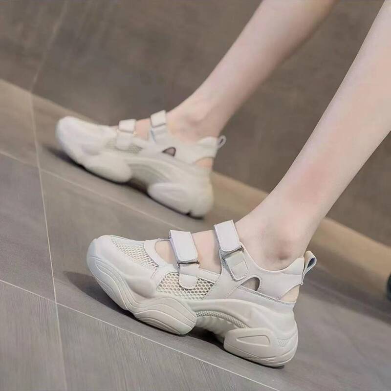 2025 Summer New Style Round Toe Ultra-Light Anti-Odor Internet Celebrity Mesh Sweet Style Thick-Soled Anti-Slip Sandals Korean Style Girls