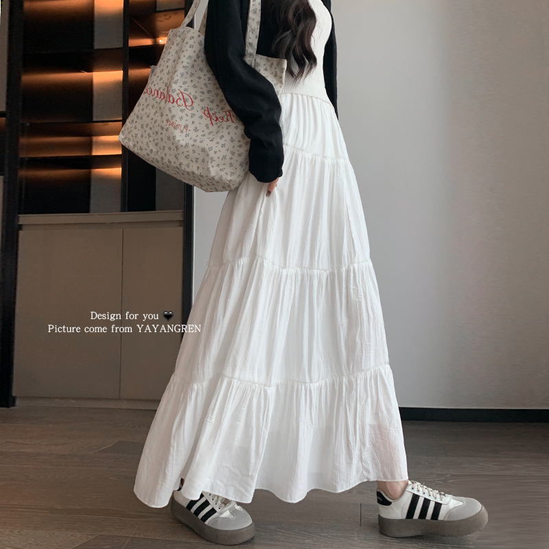 White High-Waisted A-Line Pleated Long Skirt for Women, Spring/Summer 2026 New Style, Slimming Effect, Suitable for Petite Figures, Tiered Skirt White High-Waisted A-Line Pleated Long Skirt for Women, Spring/Summer 2026 New Style, Slimming Effect, Suitable for Petite Figures, Tiered Skirt