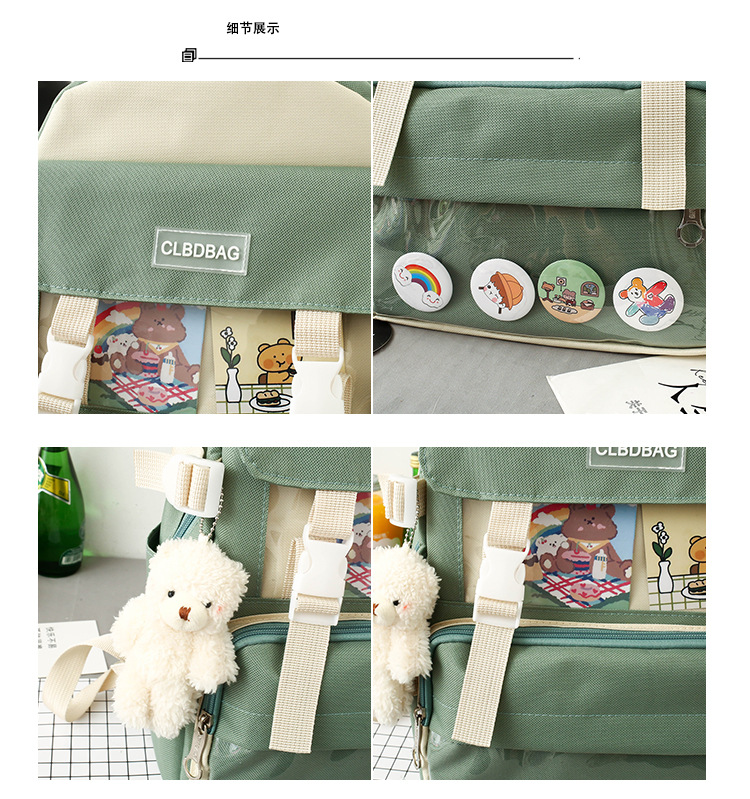 Wholesale Four-piece High Capacity Bear Doll Pendant Canvas Backpack Nihaojewelry display picture 6