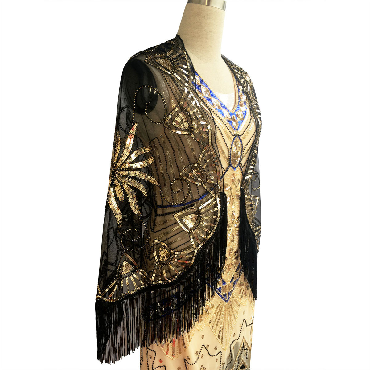Europa y América borla lentejuelas vestido de noche nuevo banquete vestido de fiesta chal Amazon deseo transfronterizo bufanda desgaste exterior