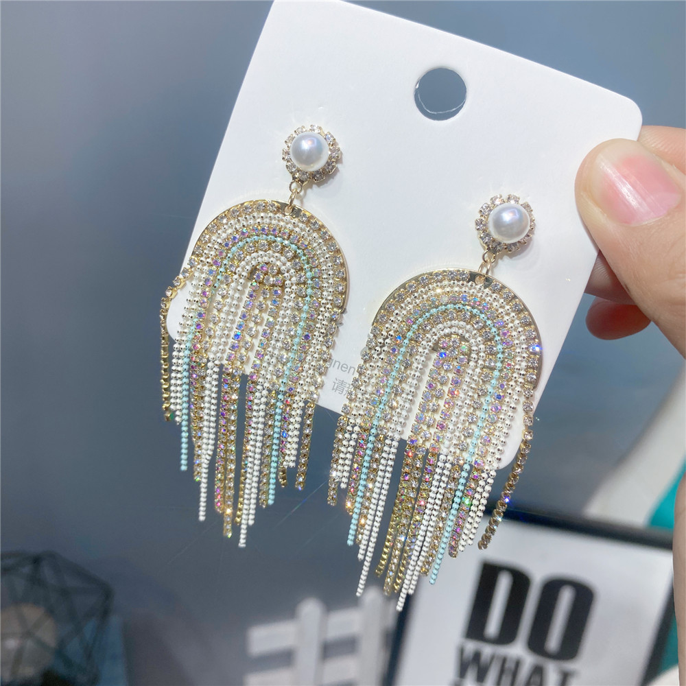 Claw Chain Multi-layer Full Rhinestone Tassel Earrings New Trendy Long Style Baroque Earrings Fairy Style display picture 6
