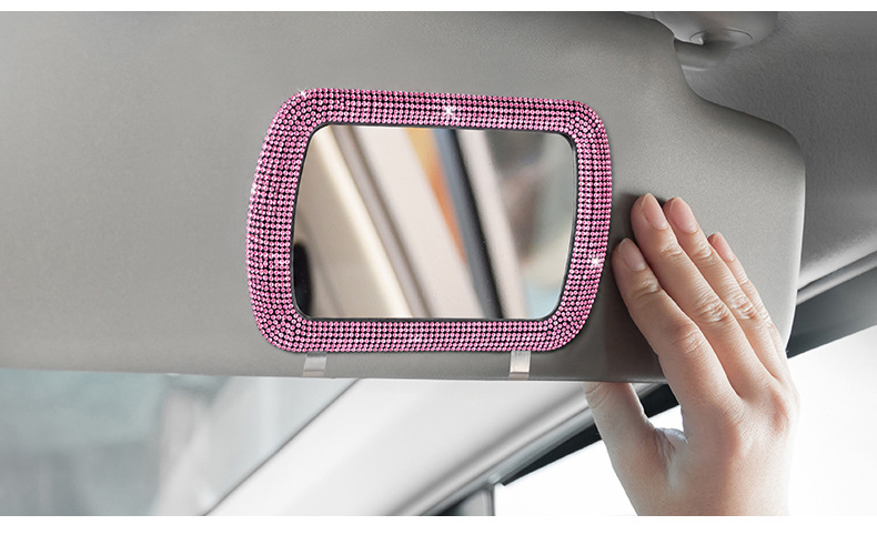 Car sun visor clip-on makeup mirror, car diamond-embellished vanity mirror, additional in-car passenger-side touch-up mirror