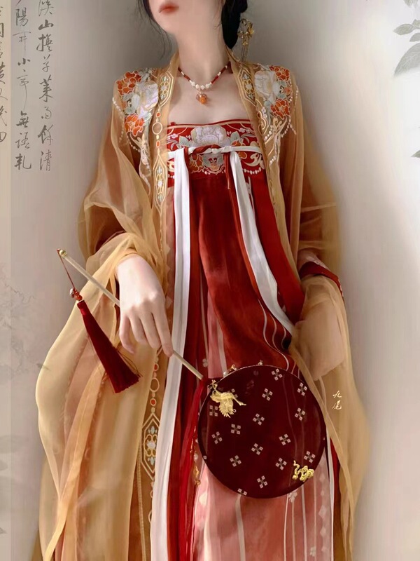 New Super Fairy Hanfu Women's Tang Style One-piece Blend-chest Skirt Embroidered Big Sleeve Shirt Ancient Costume Antique One-piece Hanfu New Super Fairy Hanfu Women's Tang Style One-piece Blend-chest Skirt Embroidered Big Sleeve Shirt Ancient Costume Antique One-piece Hanfu