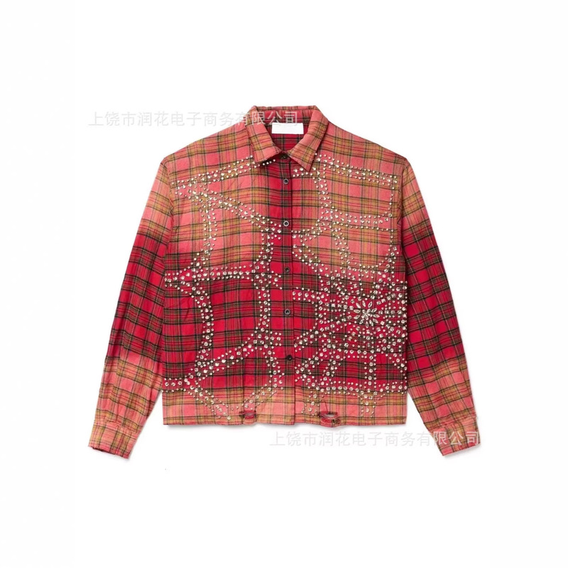 2026 Cross-Border Foreign Trade Hot-Selling American Retro Gradient Red Plaid 3D Digital Print Unisex Casual Shirt