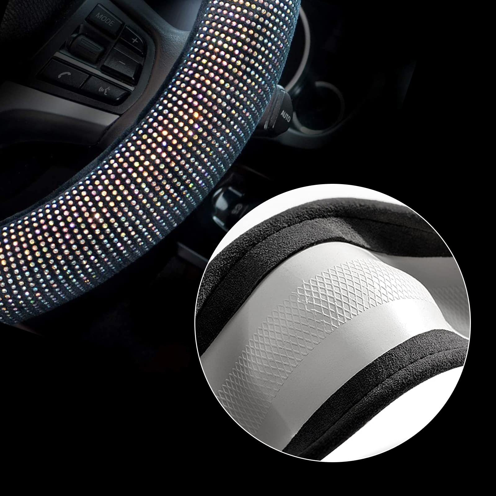 Source Factory Cross-Border Car Diamond-Studded Steering Wheel Cover with Inner Ring, Full Rhinestone Car Interior Handle Cover
