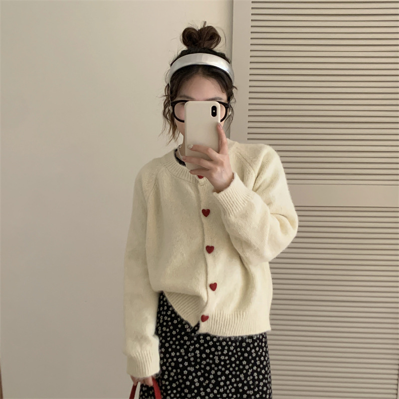 24 invierno Puyuan coreano amor gris botón de punto Cardigan mujeres perezosas viento 2024 otoño invierno