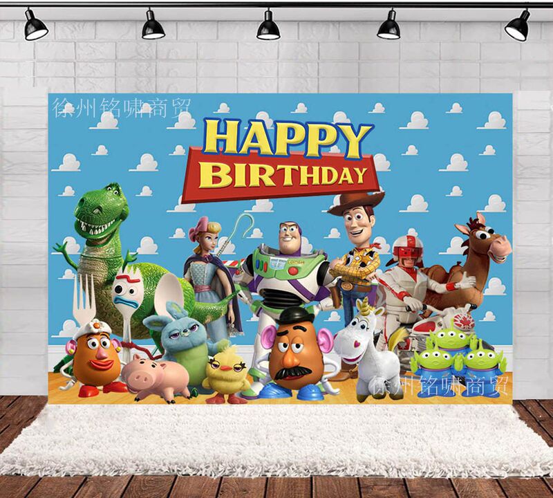 New Cartoon Toy Story Birthday Theme Photo Photography Background Cloth Photo Studio Props Decorative Supplies Banner