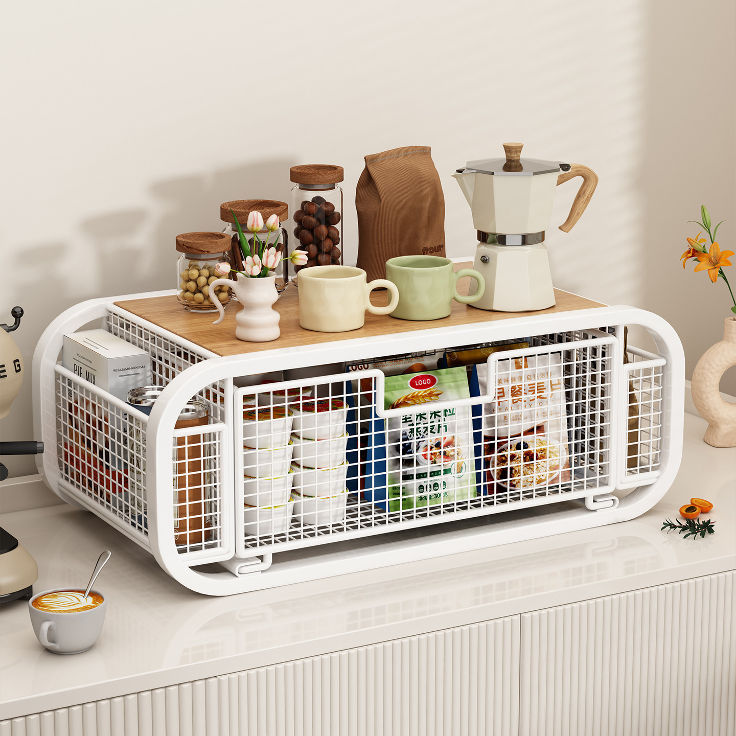 Desktop Storage Box Kitchen Countertop Drawer-Type Storage Rack Layered Organizer Snack Cup Rack Without Drilling