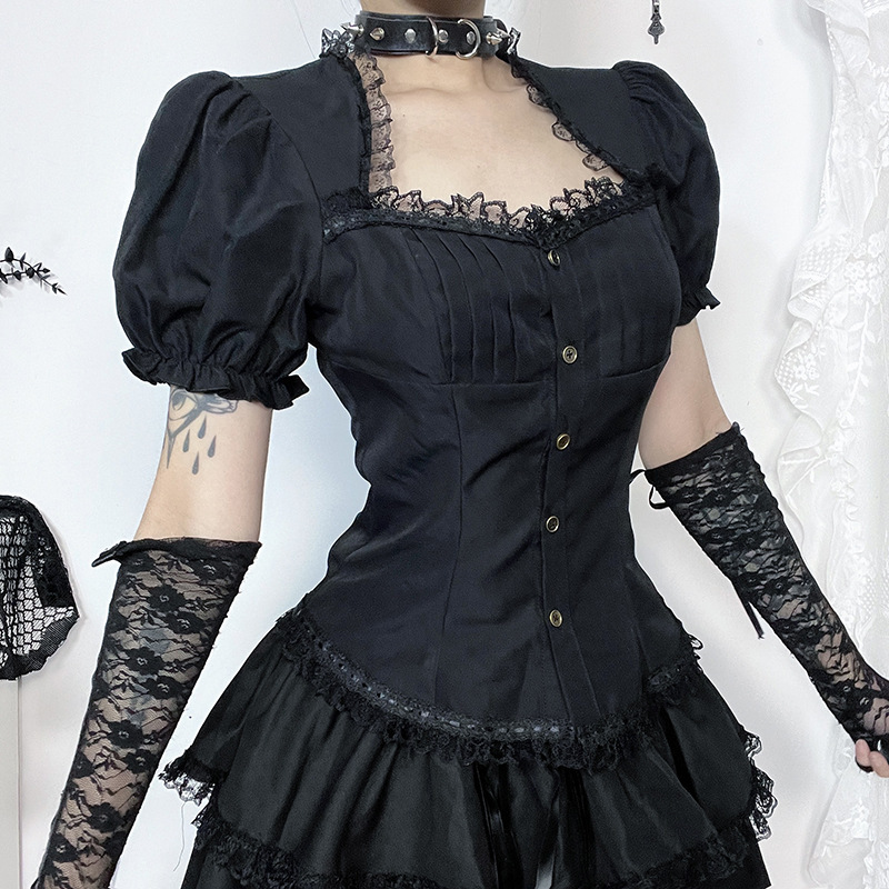 Cf24123 Dark Lolita Retro Layered Shirt 2025 New Gothic Style Elegant Lolita Shirt