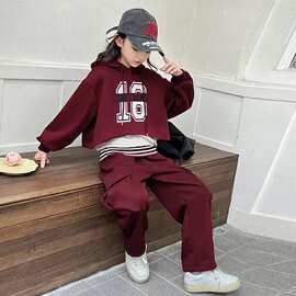 女童背心卫衣套装新款春装洋气中大童休闲运动工装裤春秋季三件套