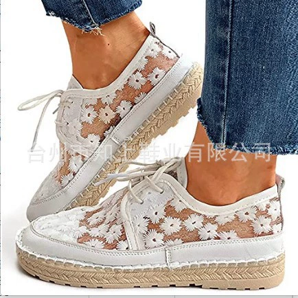 AliExpress летняя новая сетчатая кружевная повседневная обувь на шнуровке с маленькими цветами, Женская одиночная обувь, низкая парусиновая обувь