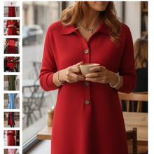 新款秋冬慵懒风过膝毛衣连衣裙女长款宽松高个子纯色针织衫长裙女