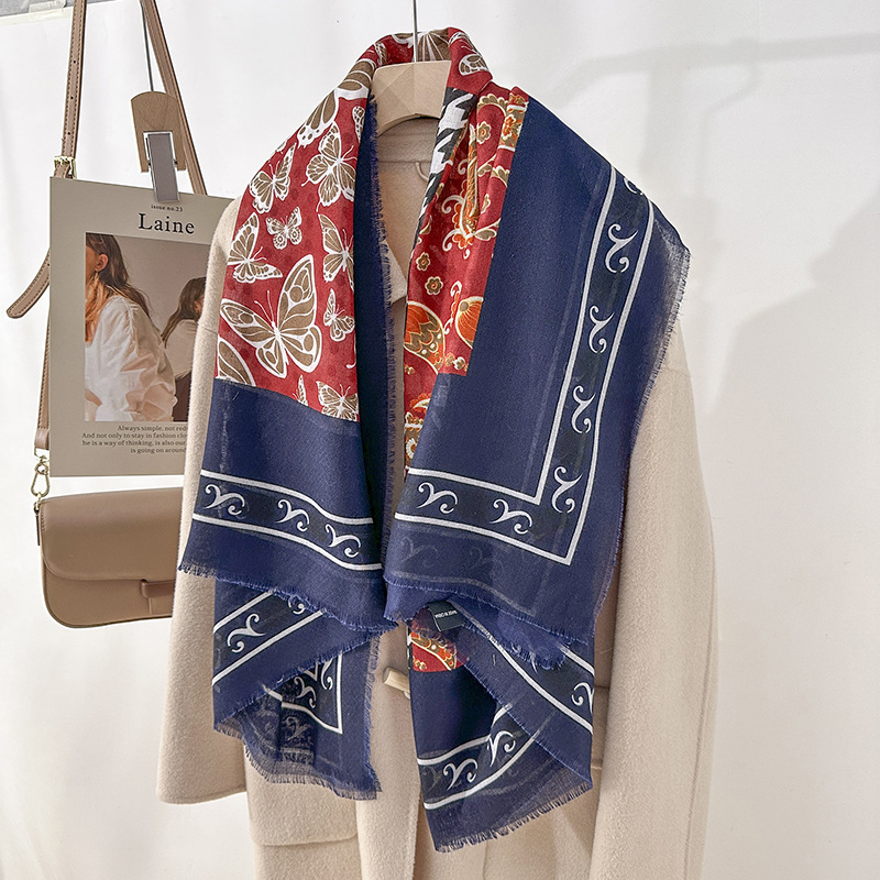 130 toallas cuadradas de primavera y verano de moda moda coreana vintage mujer alta sensación de impresión exterior con un chal