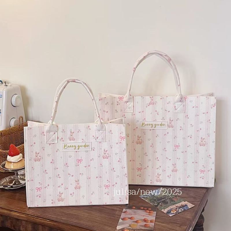 花柄バニーギフトバッグ 収納袋 ギフトバッグ 高価値ハンドバッグ 大型ギフトハンドバッグ フェルトバッグ|undefined