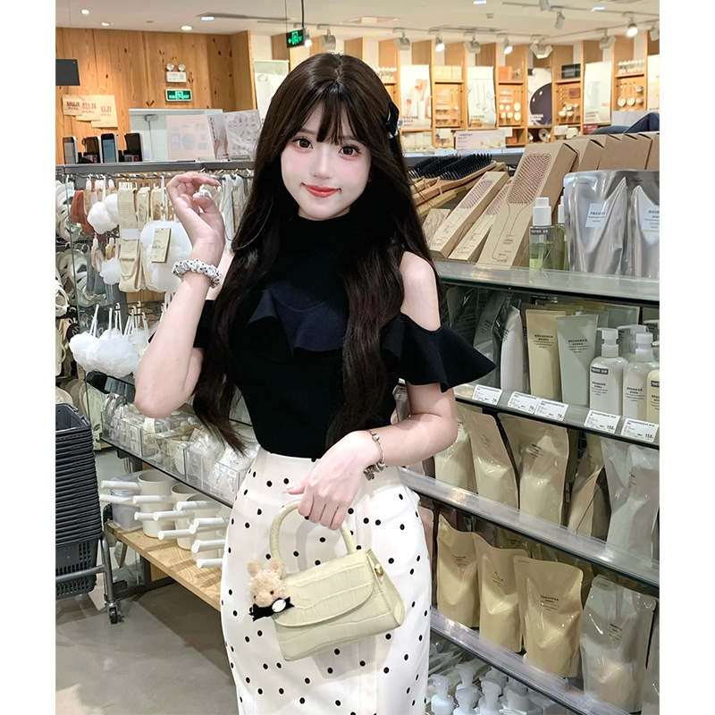 【慧琳】国境を越えた日系2023春夏半高襟ハスの葉の縁に肩を出したニットウェア23B041/24B125