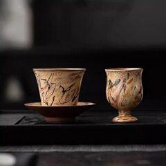 敦煌の油絵の純粋な手作りの手描きの復古の主人の杯の個人の専用の釉薬の下で色の復古の品のお茶の杯の中国風を彩ります。
