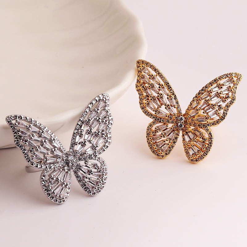 Fashion Butterfly Copper Inlaid Zircon Rings 1 Piece display picture 3