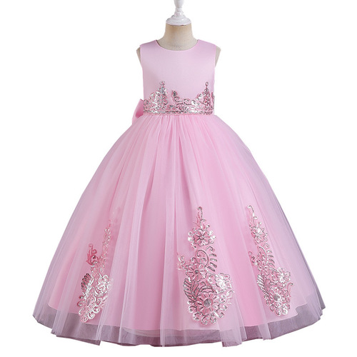 Kids' formal dress, sleeveless evening gown, tulle ballgown, princess-style skirt, piano performance outfit for young hosts