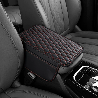 Car Armrest Box Mat: Armrest box pad - black-red-line