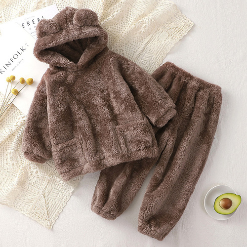 Children's sleepwear new autumn and winter teddy bear home set for middle children cute outerwear warm children's cover-up garment