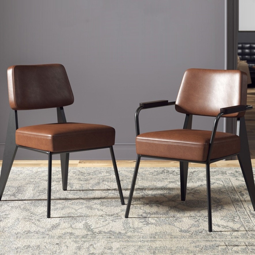 Nordic Upholstered Dining Chair Home Backrest Chair Internet Celebrity Iron American Desk Cafe Shop Armrest Dining Table Chair