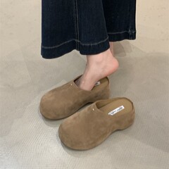 2025法式晚风松糕厚底半拖勃肯鞋跟复古秋冬外穿深口鞋一脚蹬