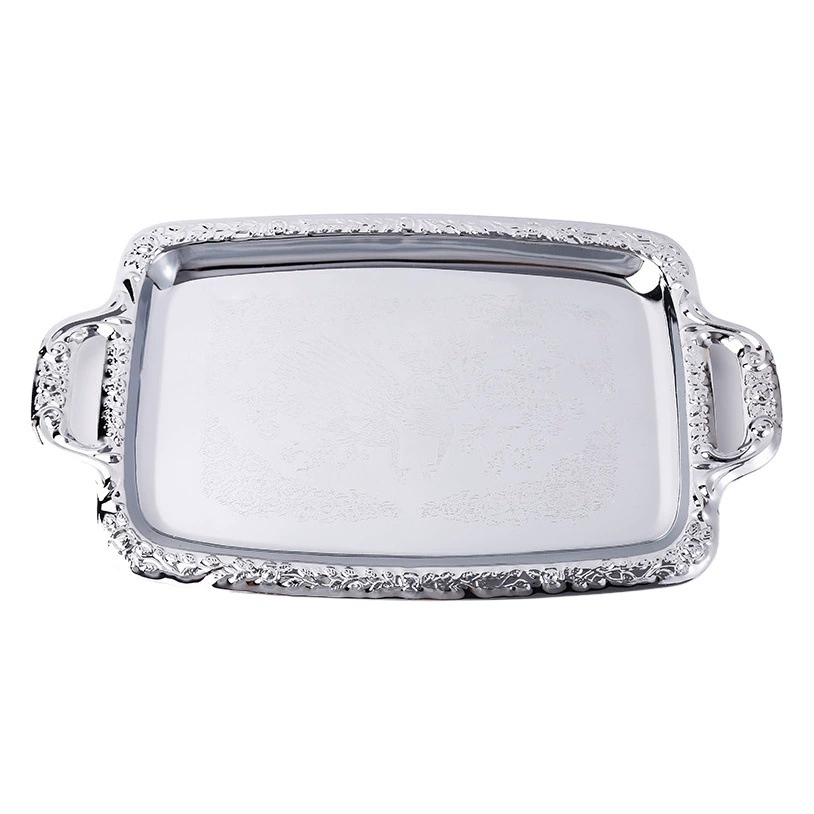 Простой поднос из нержавеющей стали в европейском стиле с серебряной оправой Настольная тарелка для закусок и фруктов Прямоугольная тарелка для хранения в наличии