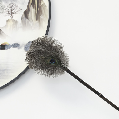 IYR7 feather duster for dusting peacock and ostrich feathers, bamboo long-handled dust remover for bedroom, electrostatic dust cleaning room