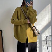 2025新款慵懒风纯色拉链毛衣外套女秋冬日系温柔风针织衫开衫上衣