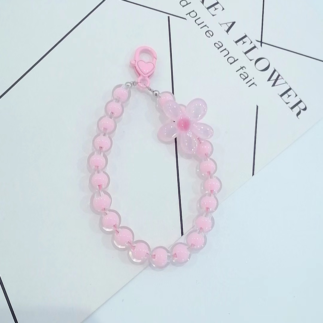 Japón y Corea del Sur color ins hecho a mano con cuentas flor llavero cordón de muñeca macaron color pétalo cordón de teléfono móvil en stock